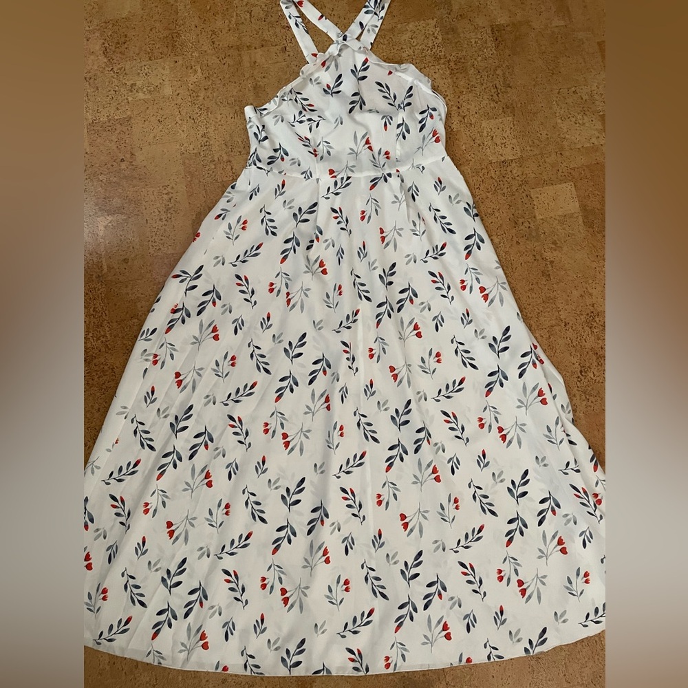 Floral Dress in White with Red and Blue Accents
